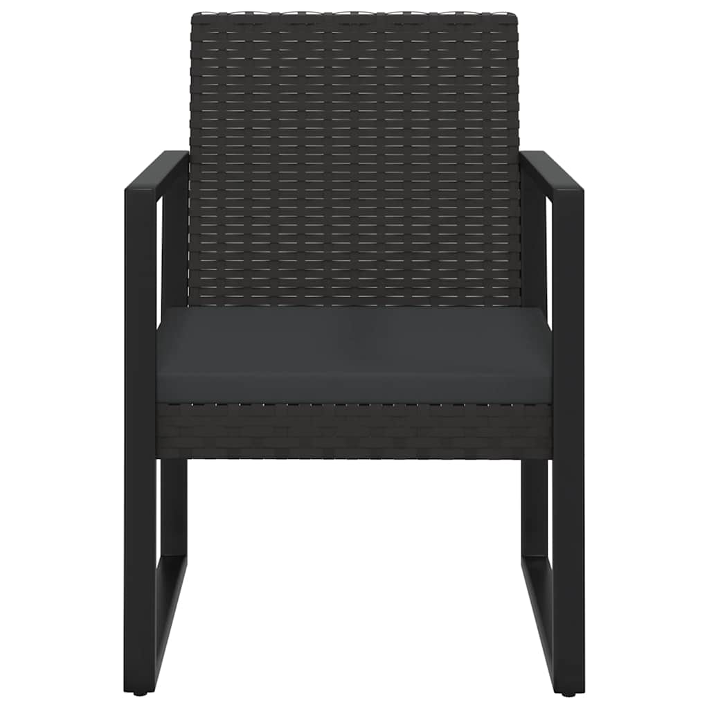 3 Pcs conjunto lounge de jardim c/ almofadões vime PE preto