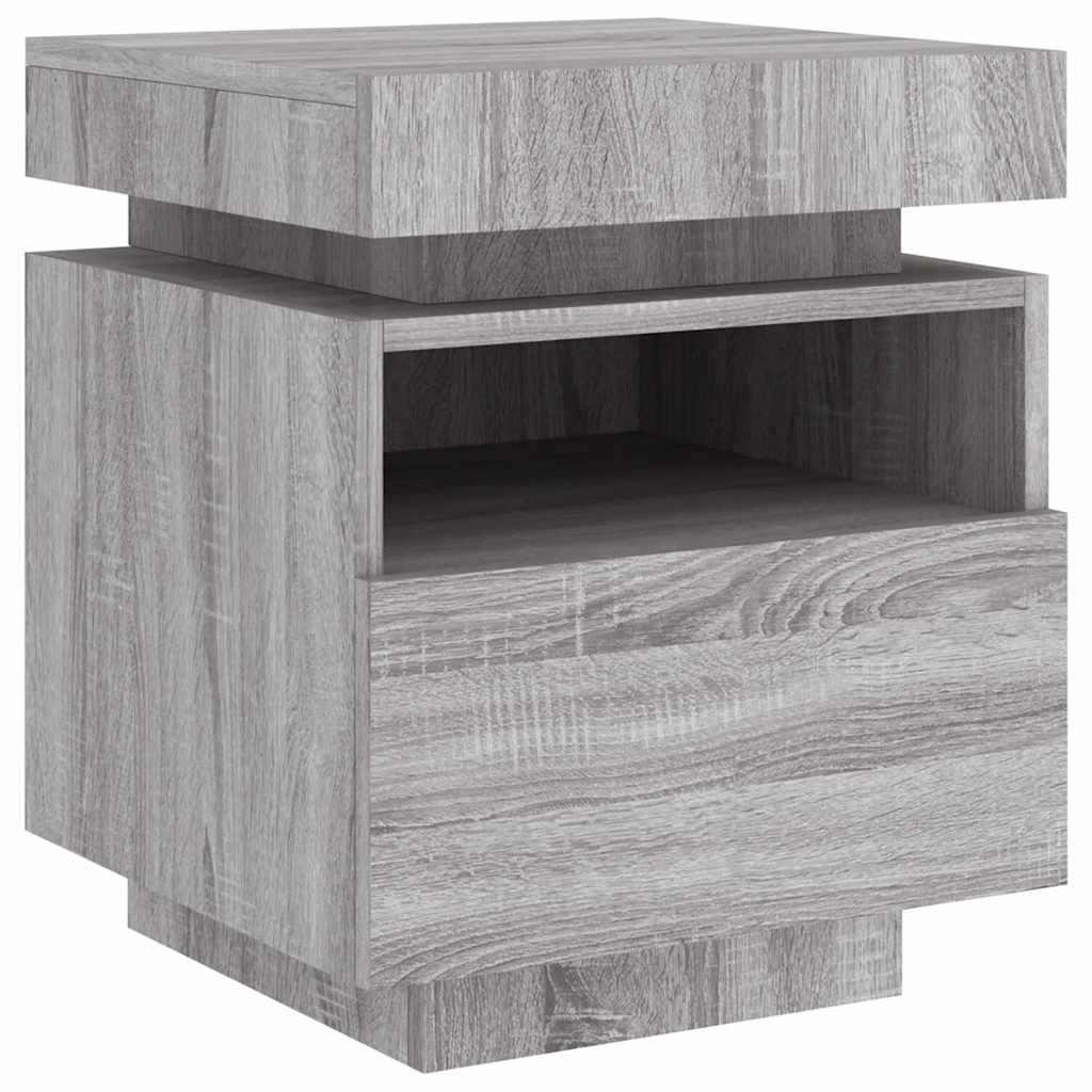 Mesa de cabeceira com luzes LED 40x39x48,5 cm cinzento-sonoma