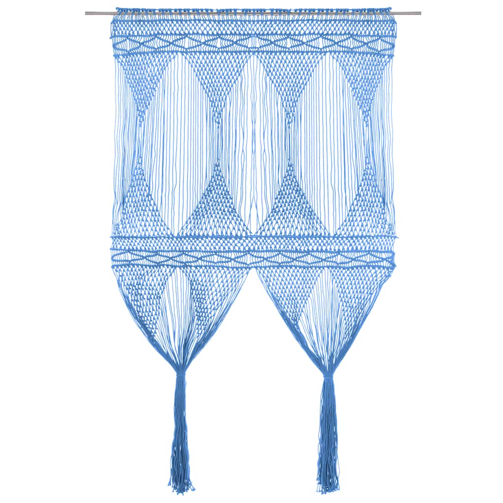 Cortina em macramé 140x240 cm algodão azul