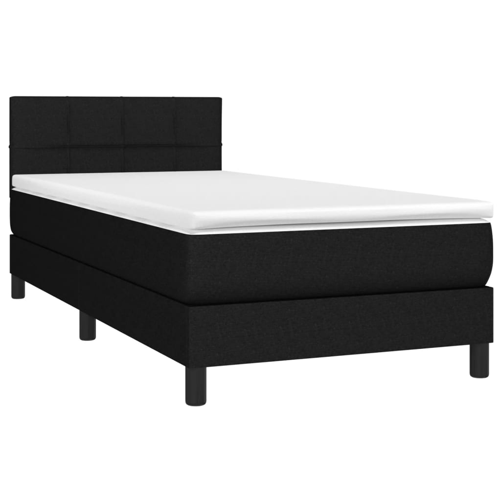 Cama box spring c/ colchão e LED 80x200 cm tecido preto