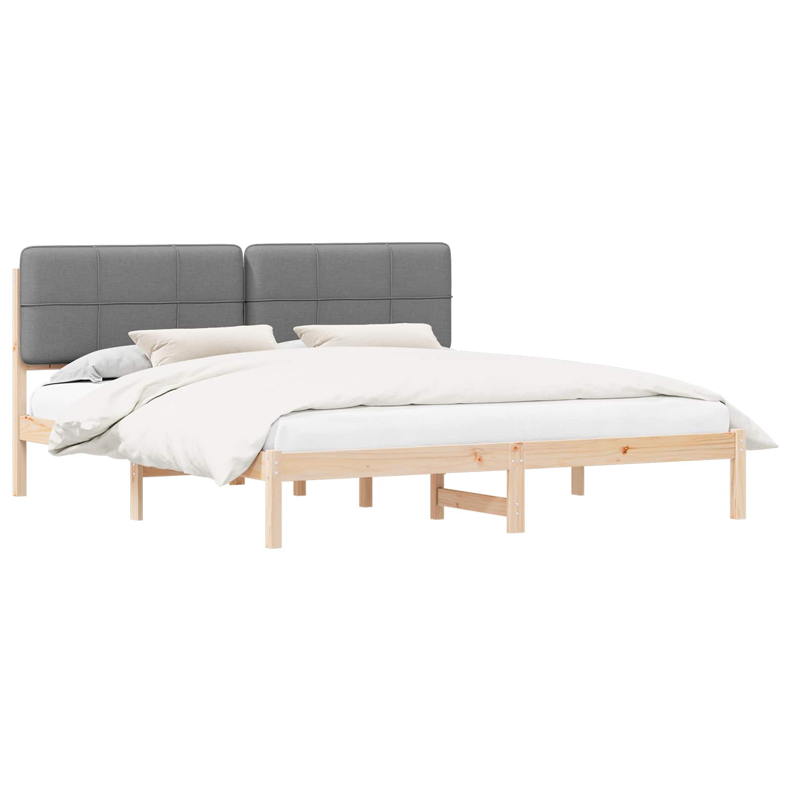 Estrutura de cama com cabeceira estofada cinzento-claro