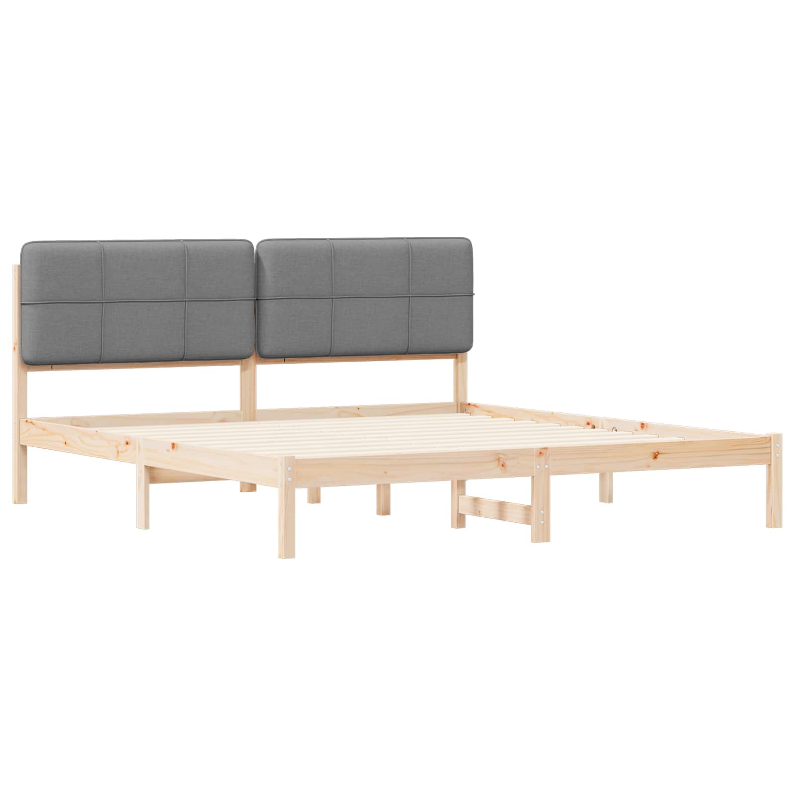 Estrutura de cama com cabeceira estofada cinzento-claro