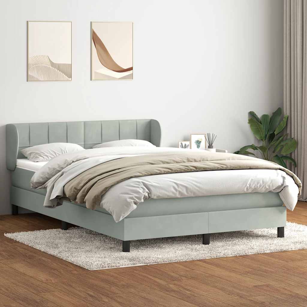Cama com molas/colchão 160x210 cm veludo cinzento-claro