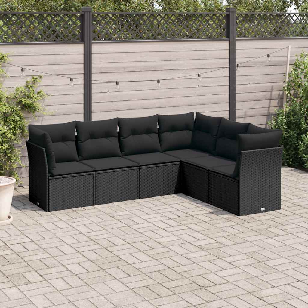 6 Pcs conjunto sofás de jardim c/ almofadões vime PE preto