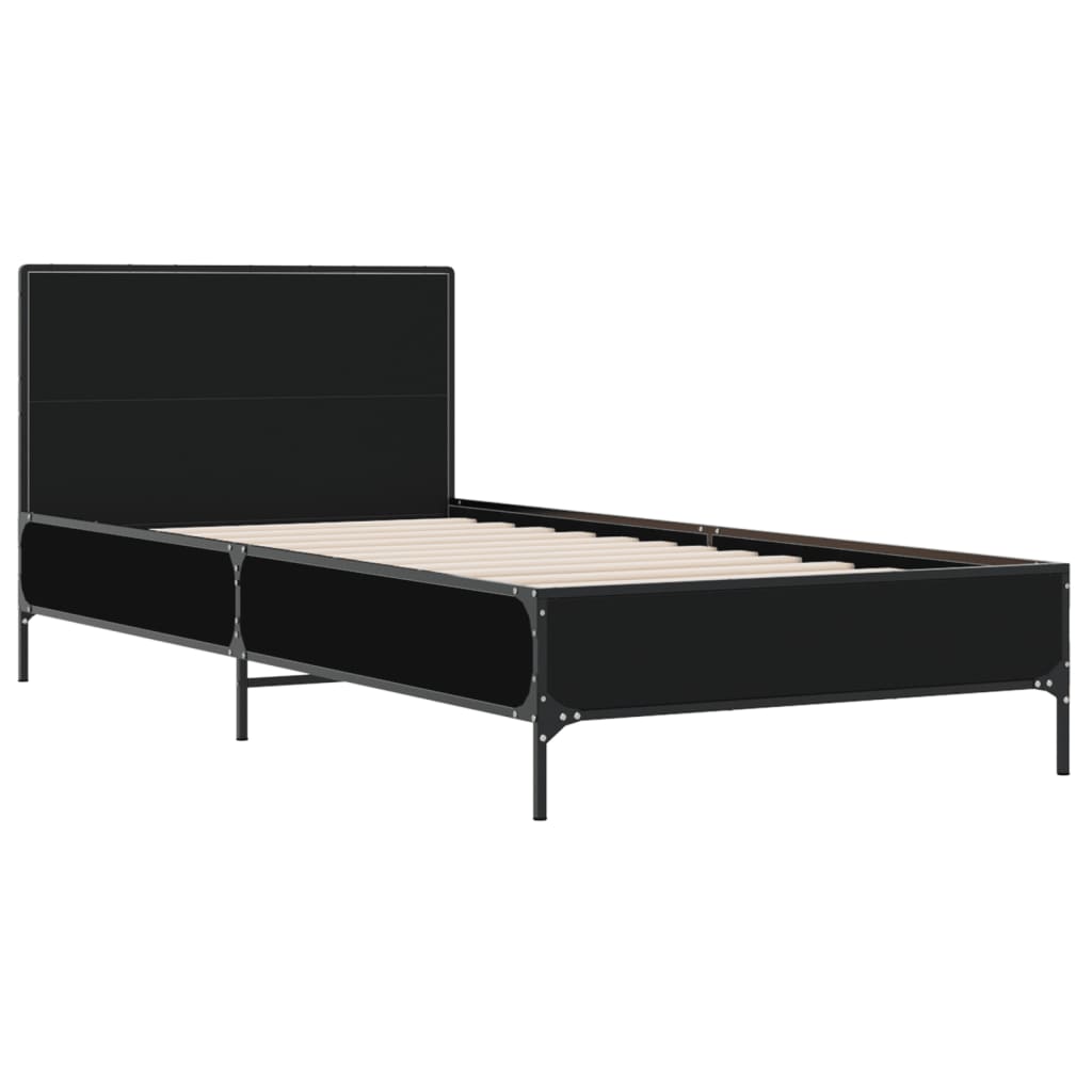 Estrutura de cama 100x200 cm derivados de madeira/metal preto
