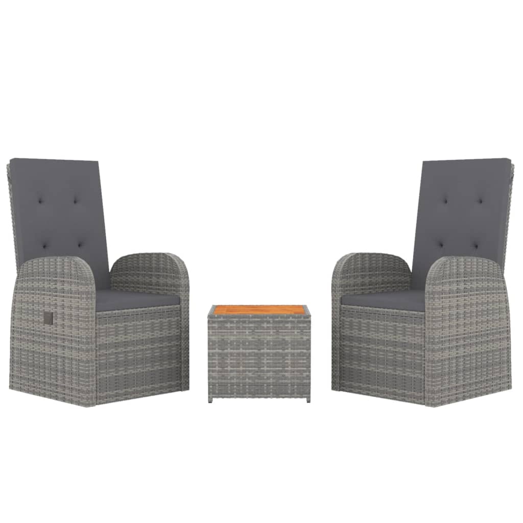 3 Pcs conjunto lounge de jardim vime PE/acácia maciça cinza