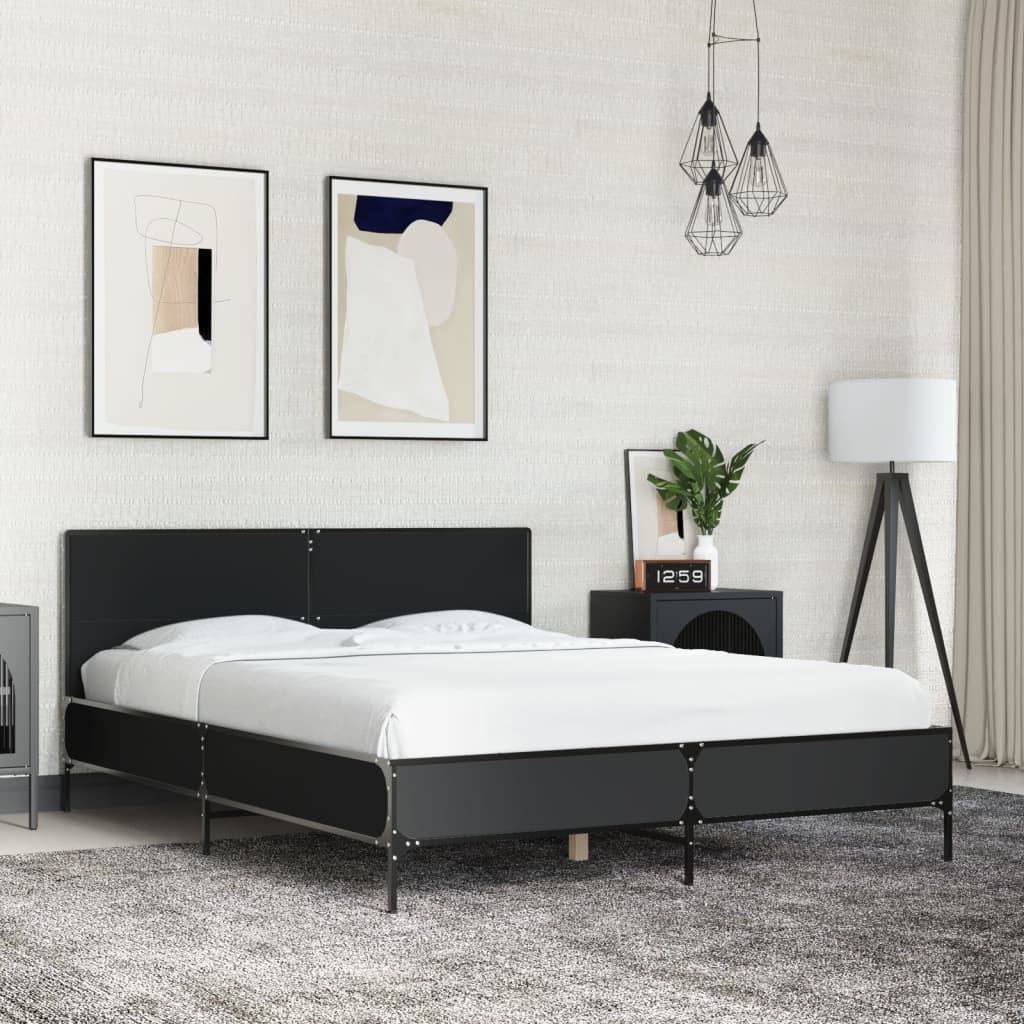 Estrutura de cama 120x190 cm derivados de madeira/metal preto