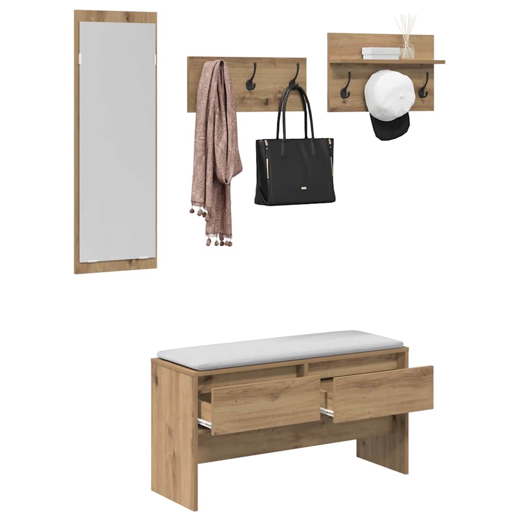 Conjunto de móveis de corredor 4 unid. carvalho artesanal