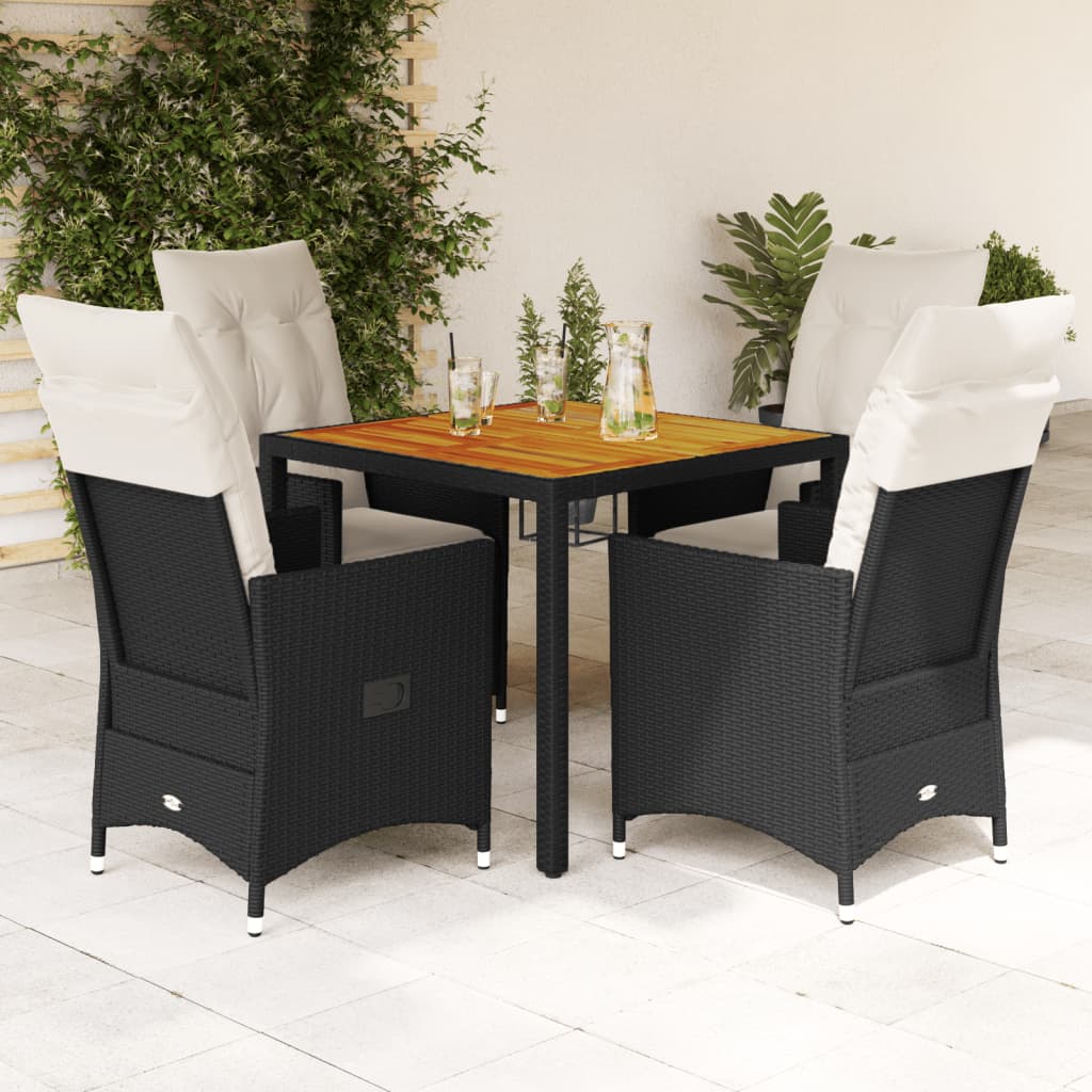 5 Pcs conjunto de jantar p/ jardim c/ almofadões vime PE preto