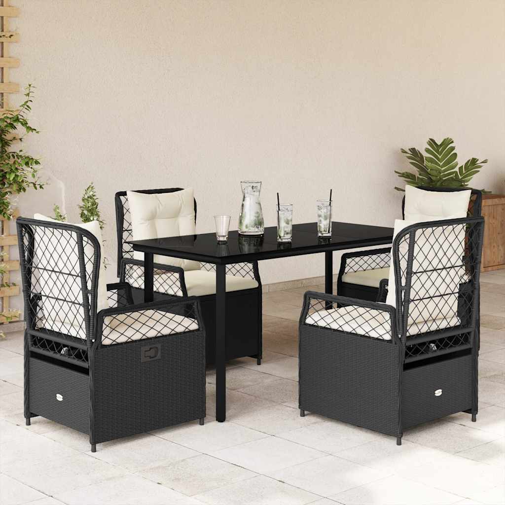 5 Pcs conjunto de jantar p/ jardim c/ almofadões vime PE preto