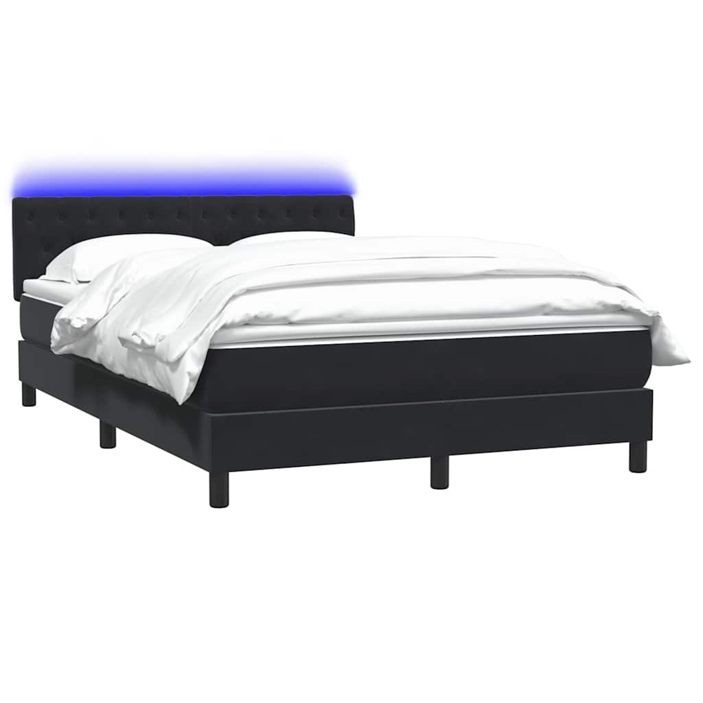 Cama box spring c/ colchão e LED 160x210 cm veludo preto