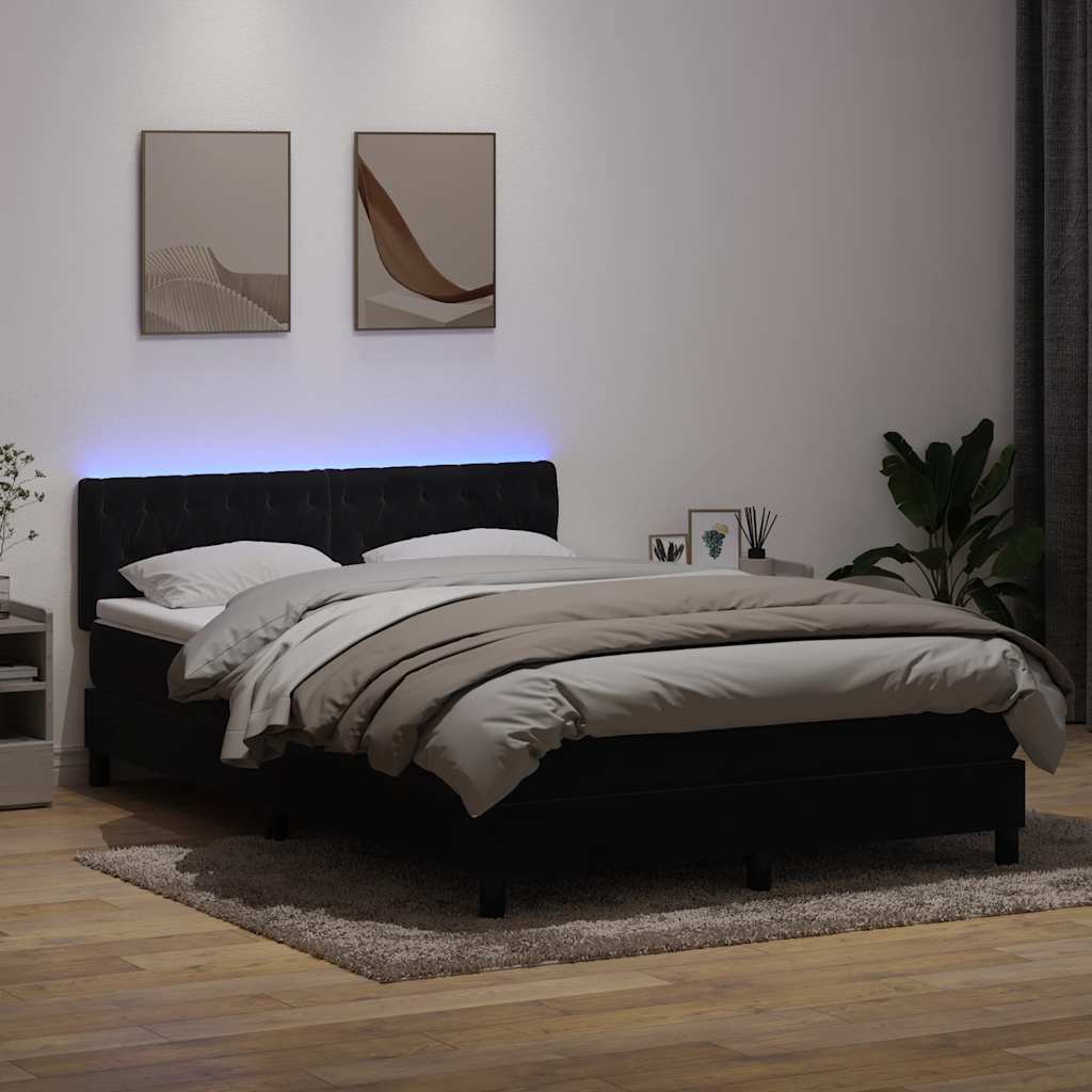 Cama box spring c/ colchão e LED 160x210 cm veludo preto