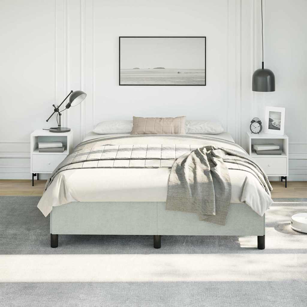 Estrutura de cama sem colchão, cinza claro, 137x190 cm, veludo tamanho casal