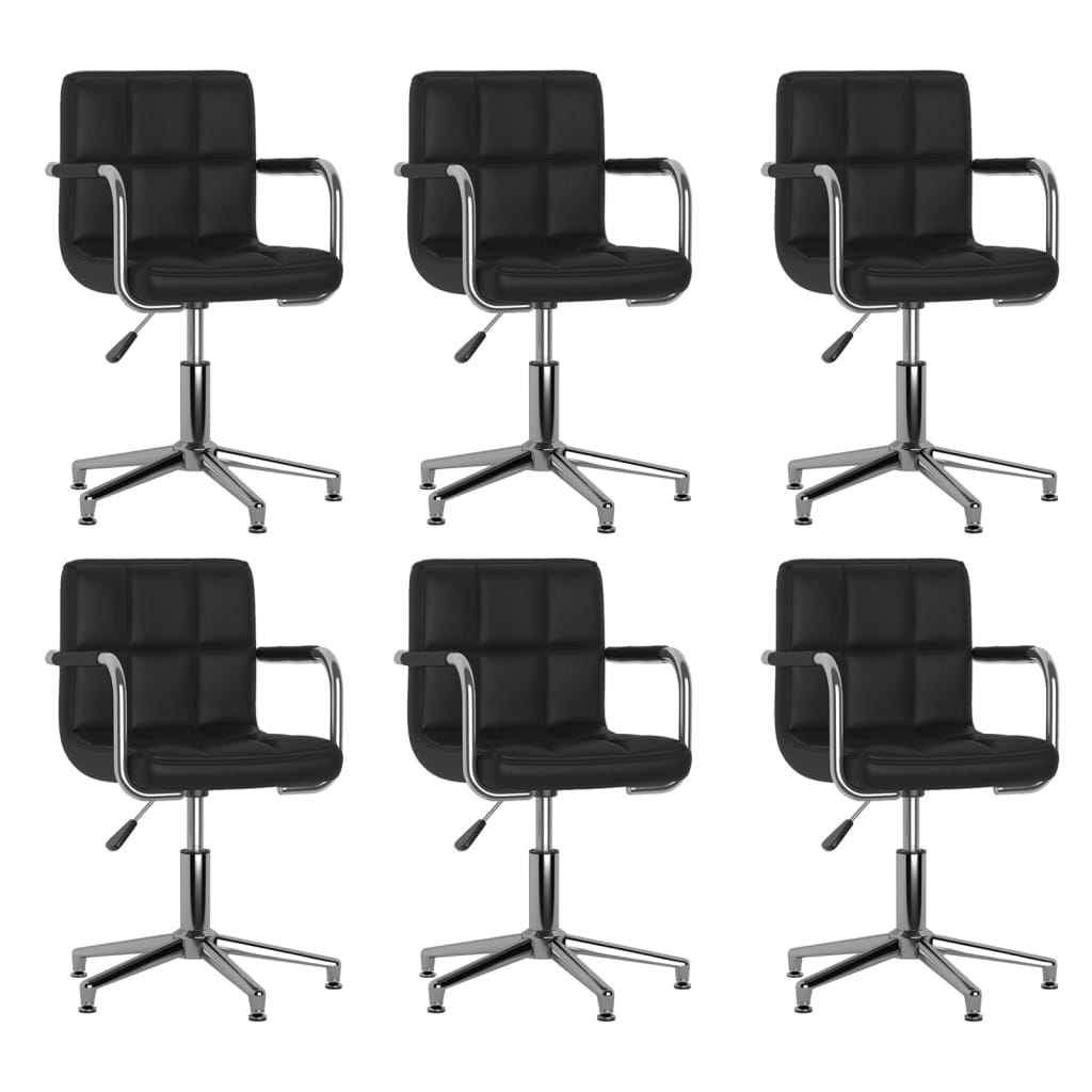 Cadeiras de jantar giratórias 6 pcs couro artificial preto