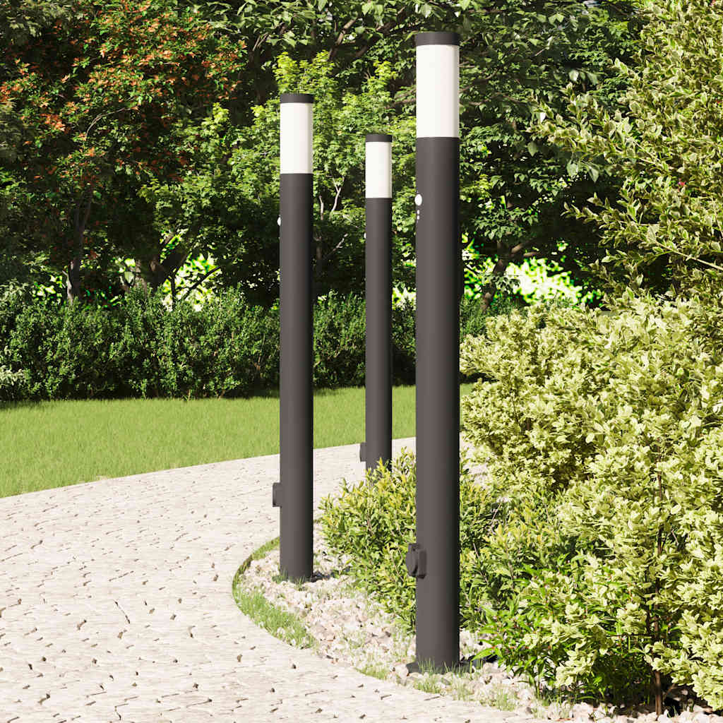Luminárias de balizamento com sensor e tomada, 3 peças, 110 cm, aço inoxidável, IP44