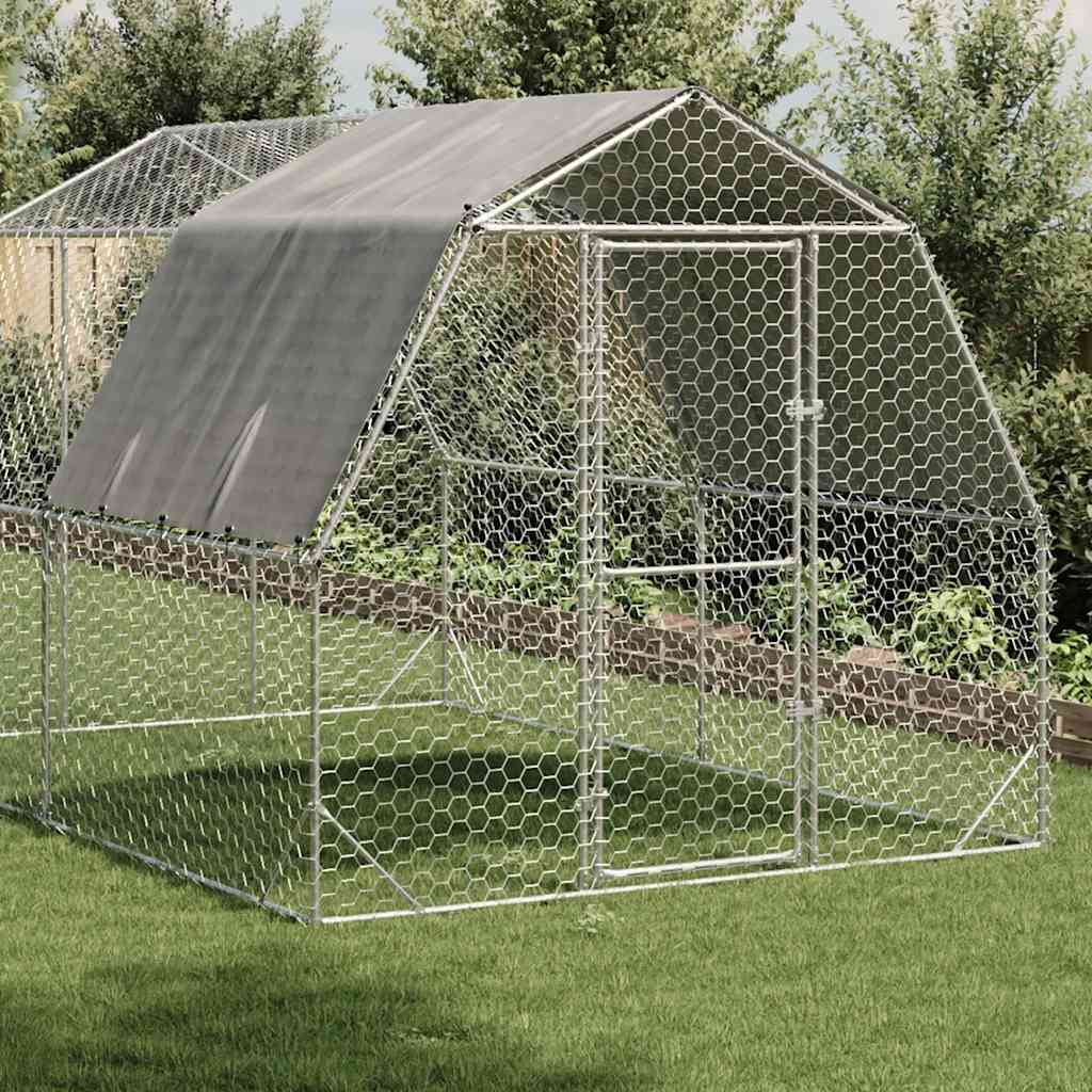 Corrida de galinhas com telhado 2,5x4x2,25 m aço galvanizado