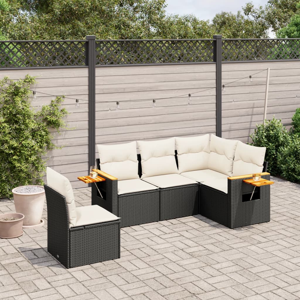 5 Pcs conjunto sofás de jardim com almofadões vime PE preto
