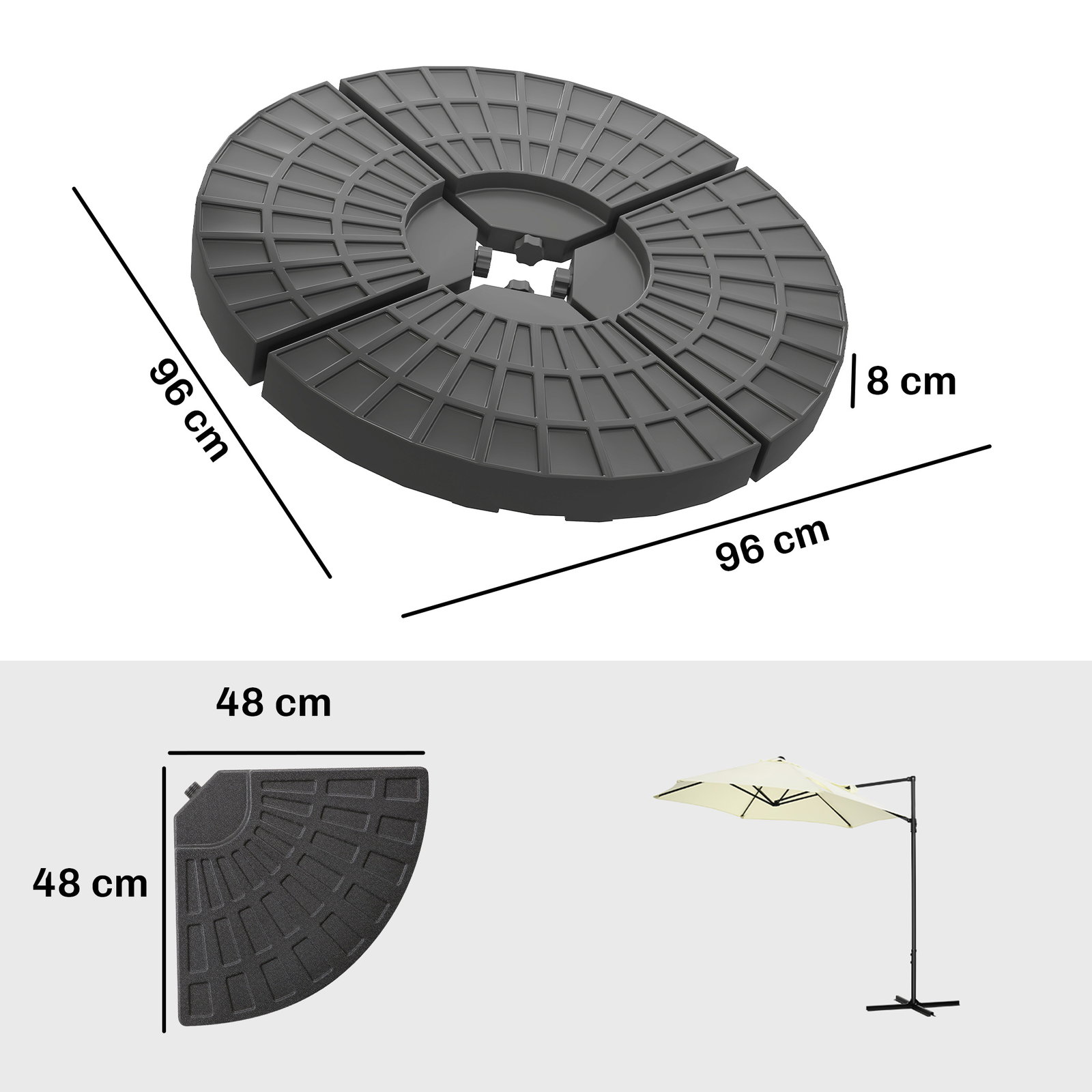 Conjunto de pesos para base de chapéu de sol de 4 peças preenchível com 52 litros de água 60 kg de areia ou 70 kg ambos preto