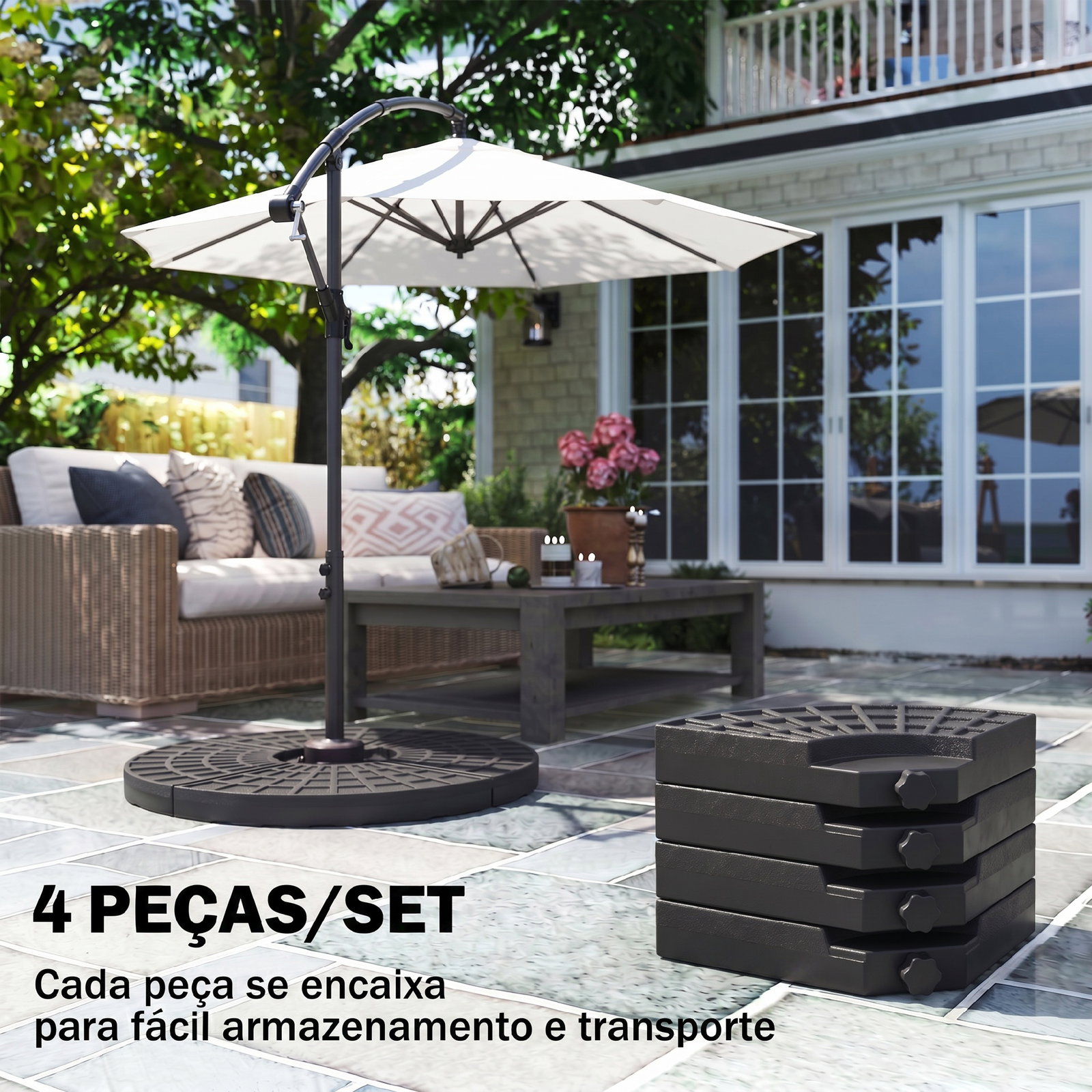 Conjunto de pesos para base de chapéu de sol de 4 peças preenchível com 52 litros de água 60 kg de areia ou 70 kg ambos preto