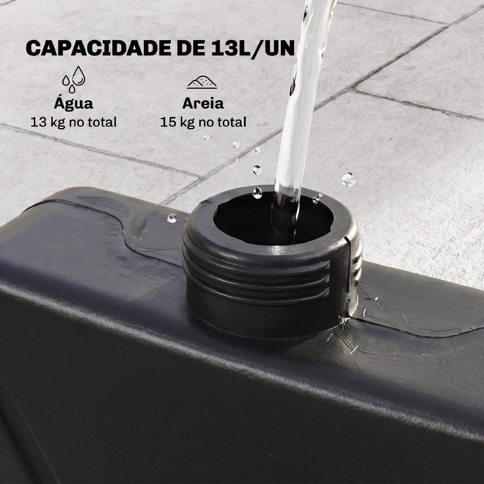 Conjunto de pesos para base de chapéu de sol de 4 peças preenchível com 52 litros de água 60 kg de areia ou 70 kg ambos preto