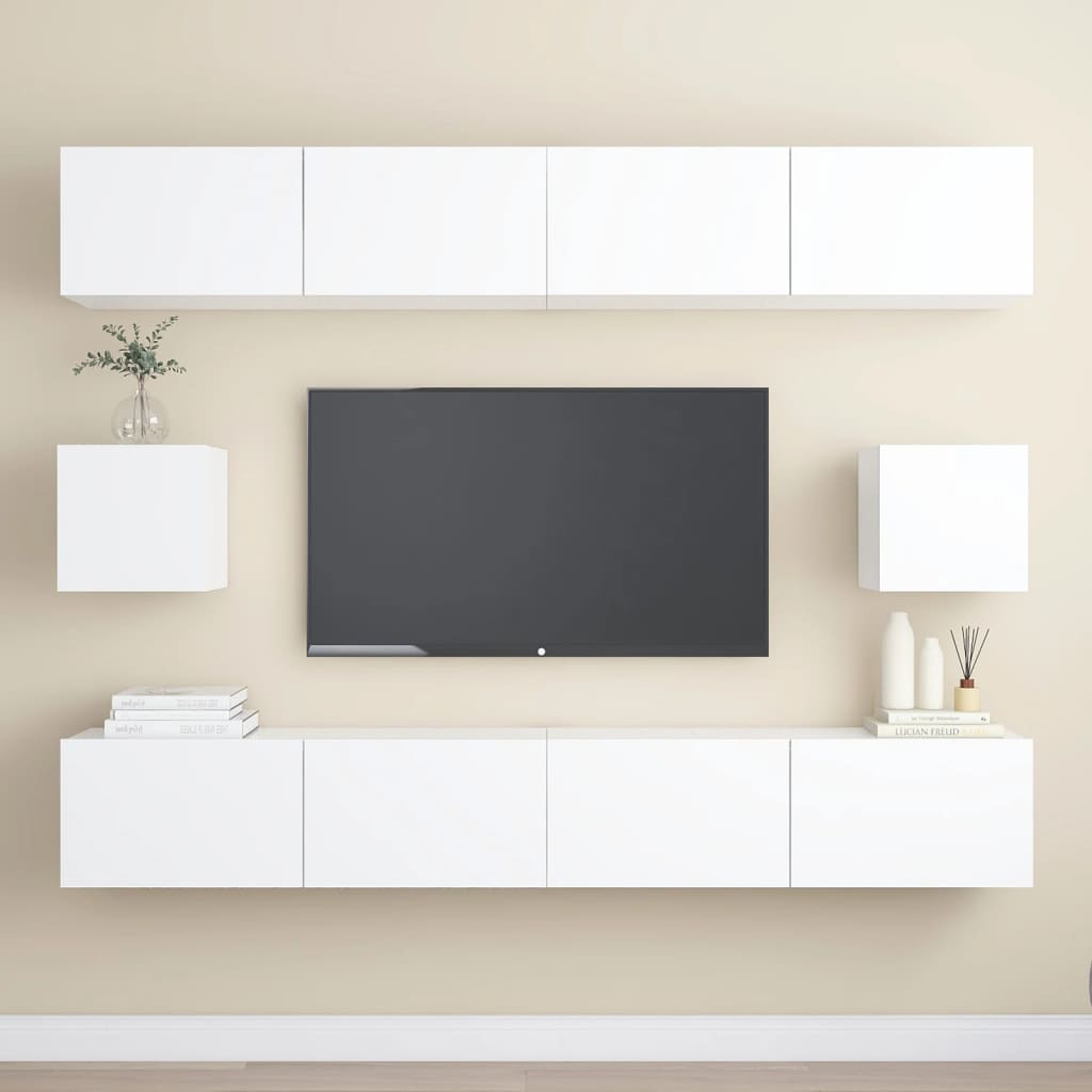 6 Pcs conjunto de móveis de TV derivados de madeira branco