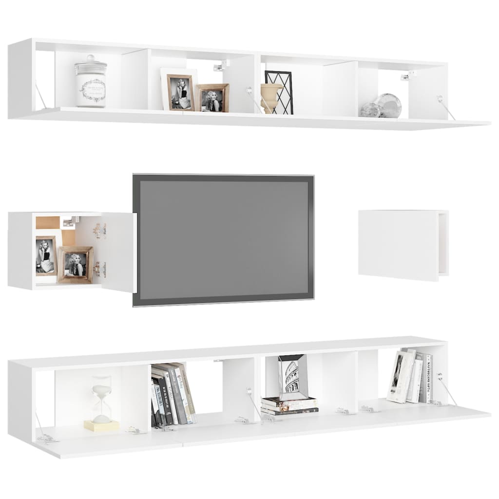 6 Pcs conjunto de móveis de TV derivados de madeira branco