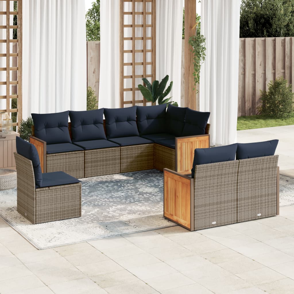 Conjunto de sofá de jardim com 8 peças e almofadas em rattan sintético cinza