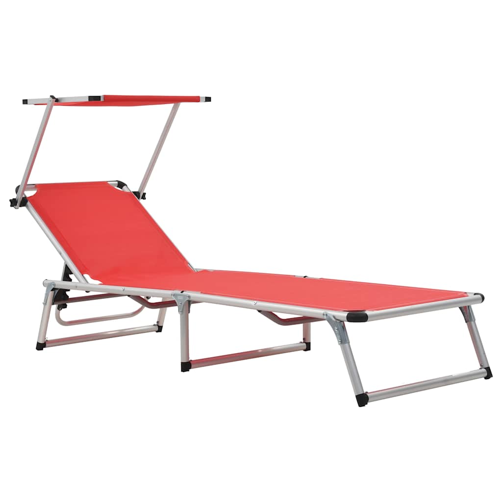 Espreguiçadeiras dobráveis c/ teto 2pcs alum/textilene vermelho