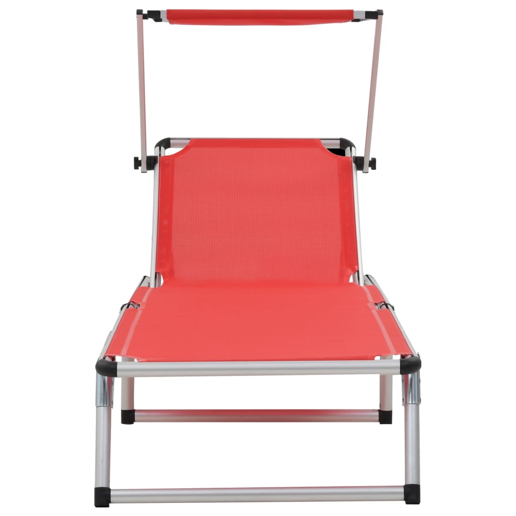 Espreguiçadeiras dobráveis c/ teto 2pcs alum/textilene vermelho