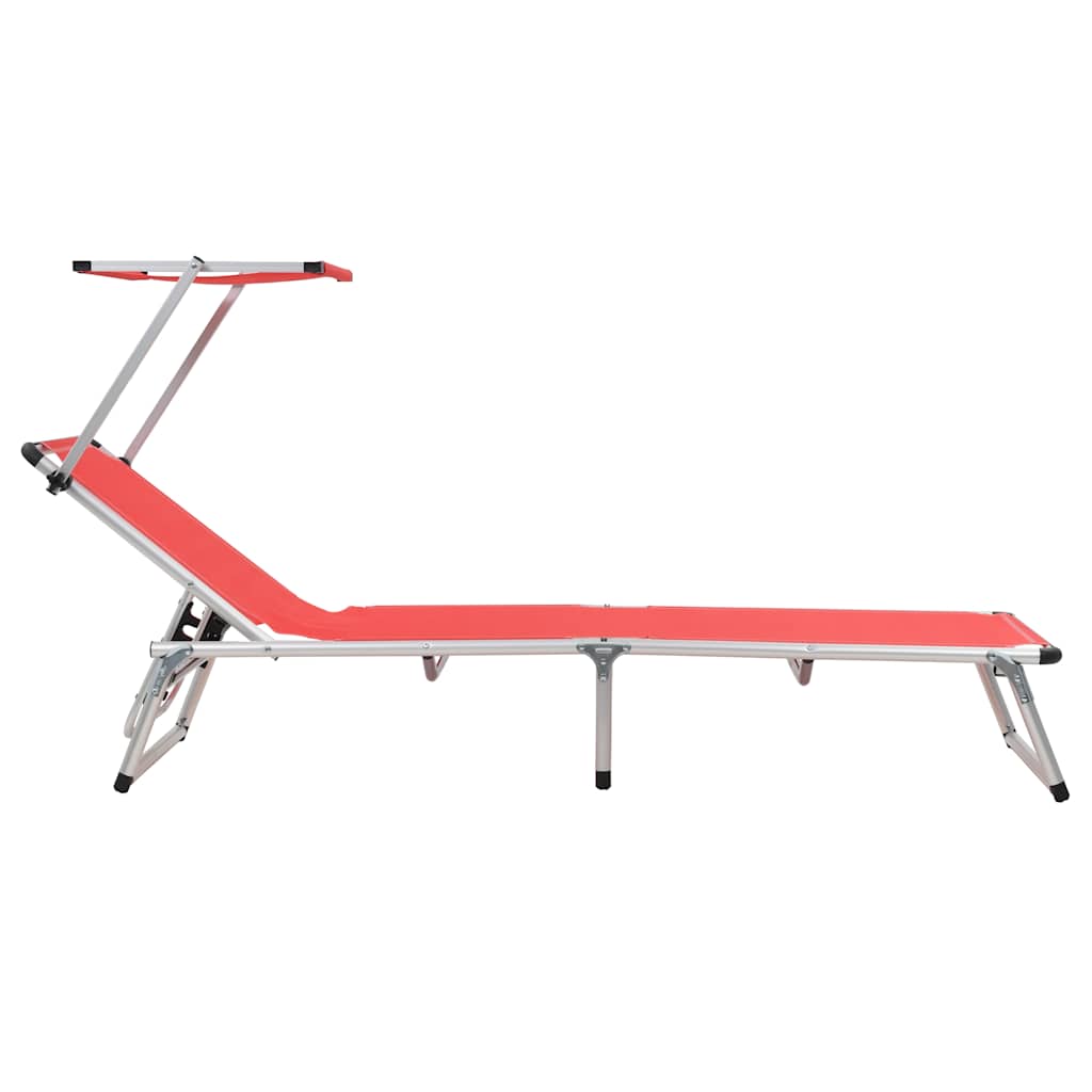 Espreguiçadeiras dobráveis c/ teto 2pcs alum/textilene vermelho