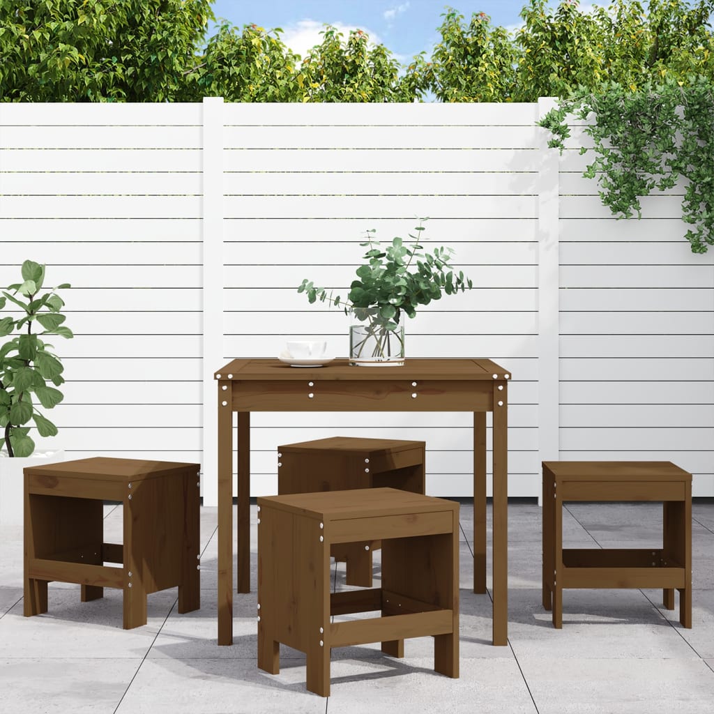 5 Pcs conj. jantar p/ jardim madeira pinho maciça castanho mel
