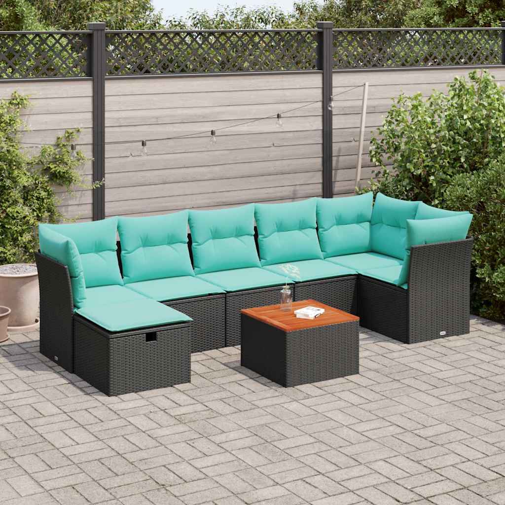 Conjunto de sofá de jardim com 8 peças e almofadas em rattan sintético preto