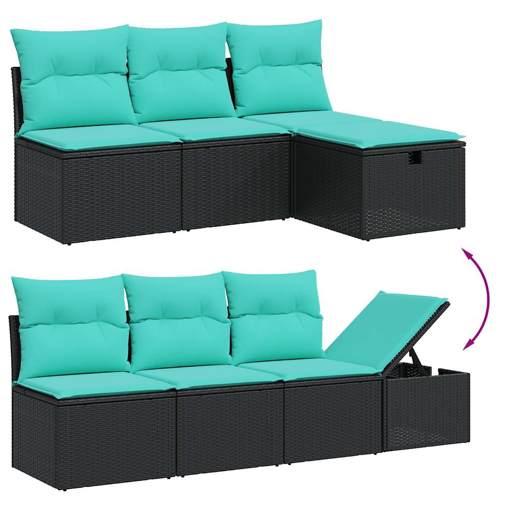 Conjunto de sofá de jardim com 8 peças e almofadas em rattan sintético preto