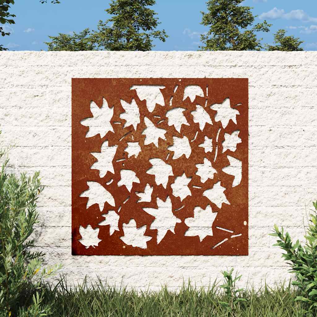 Decoração p/ muro jardim 555x55 cm aço corten design folha ácer
