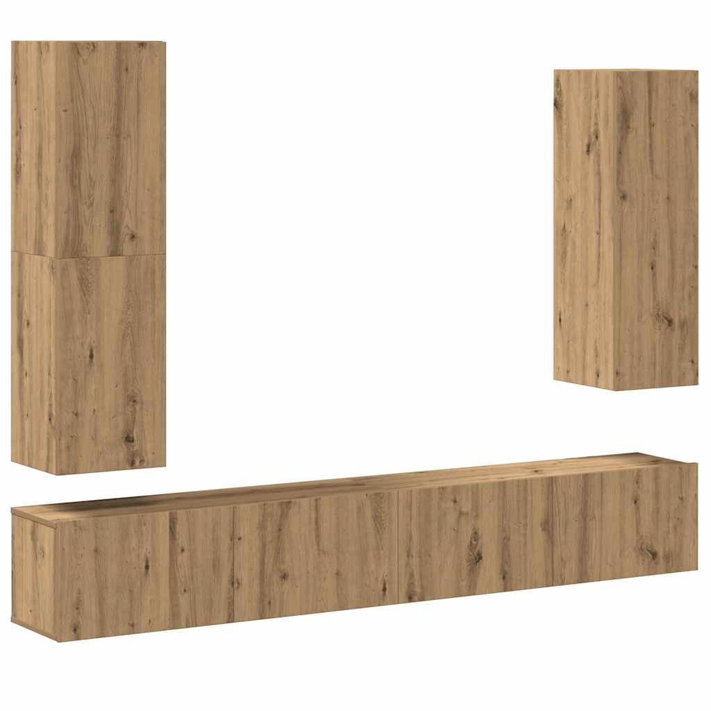 Conjunto de armário TV parede 4 pcs madeira carvalho artisiano