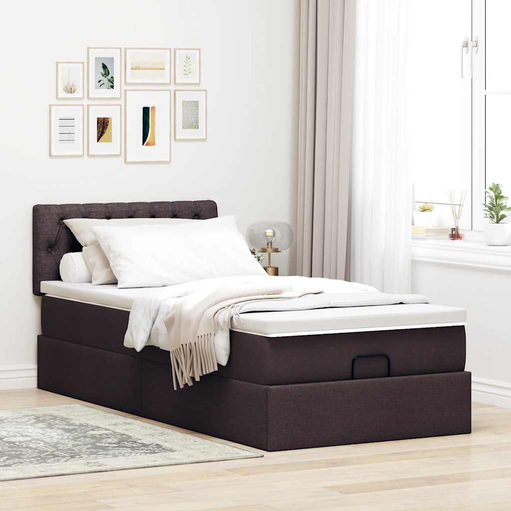 Cama otomana com colchão 100x200 cm tecido castanho escuro