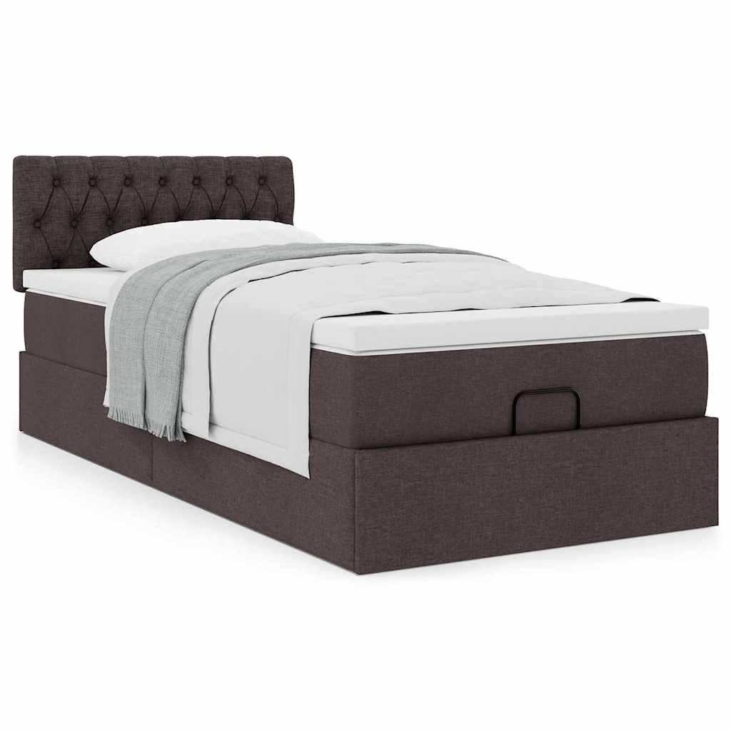 Cama otomana com colchão 100x200 cm tecido castanho escuro