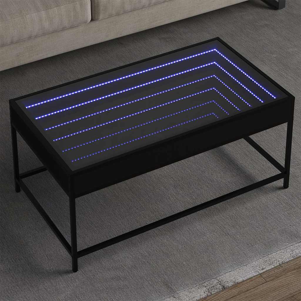 Mesa de centro luzes LED infinity 90x50x41 cm preto