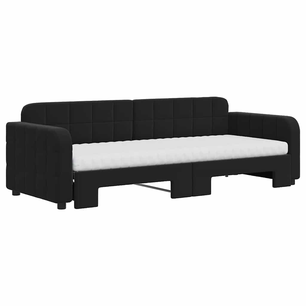Sofá-cama com gavetão e colchões 80x200 cm veludo preto