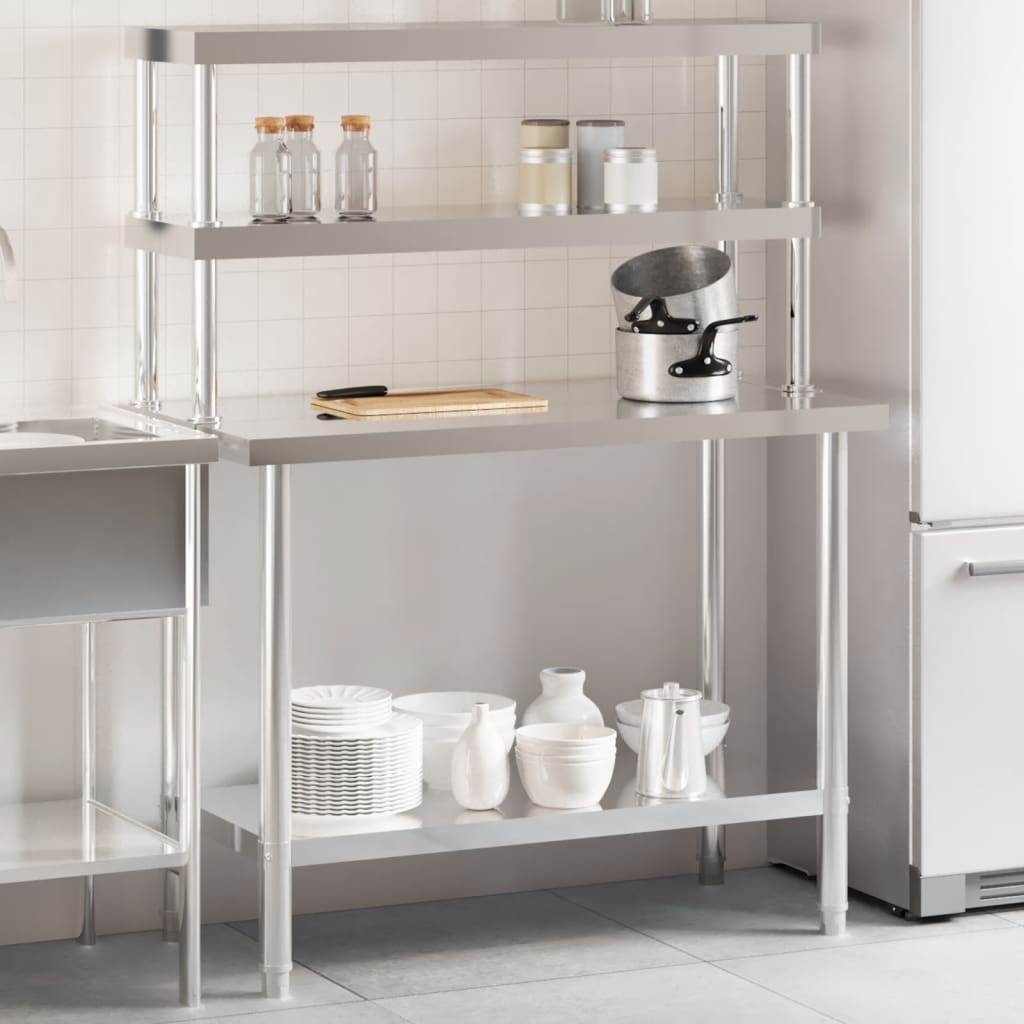 Mesa trabalho cozinha c/ prateleira 110x55x150cm aço inoxidável