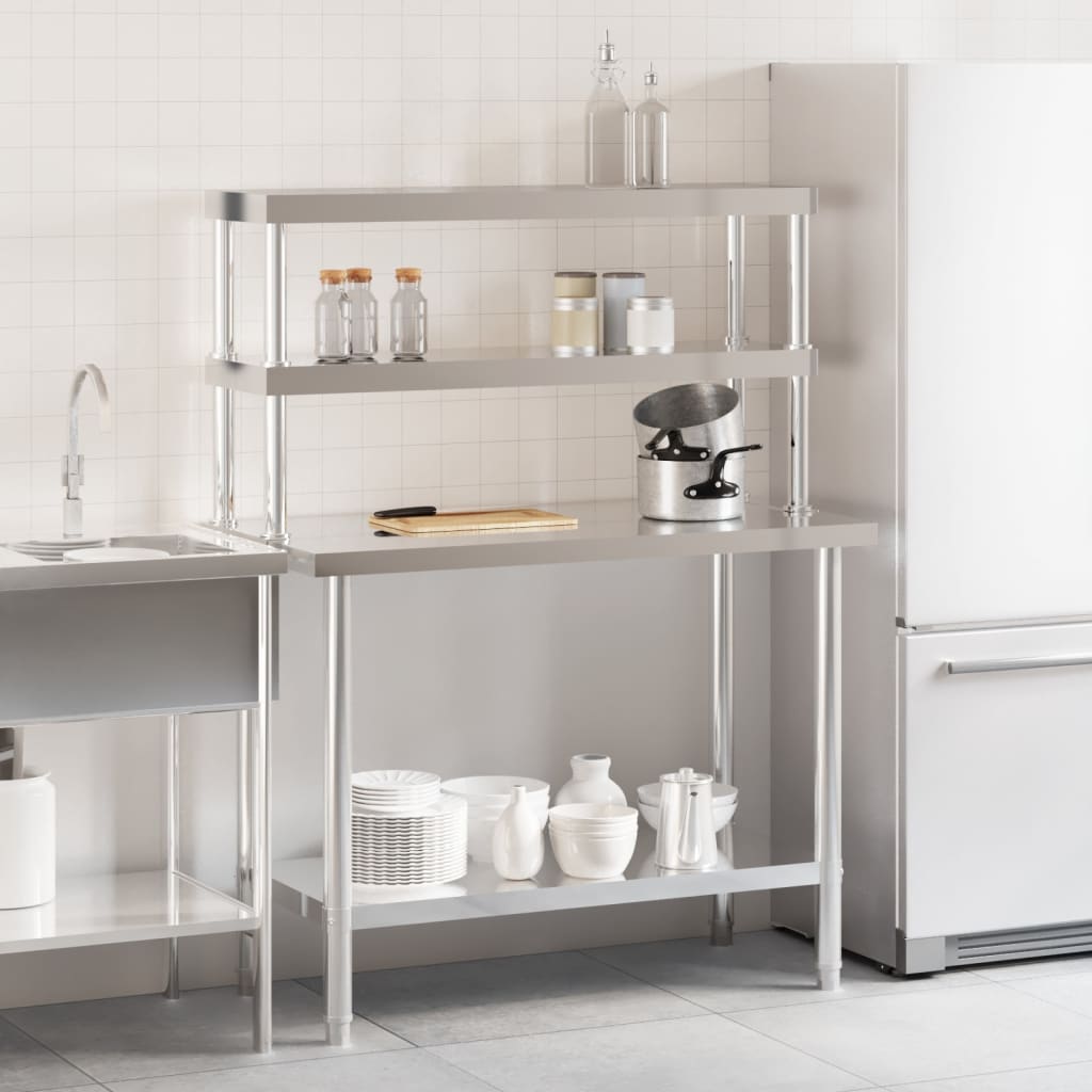 Mesa trabalho cozinha c/ prateleira 110x55x150cm aço inoxidável