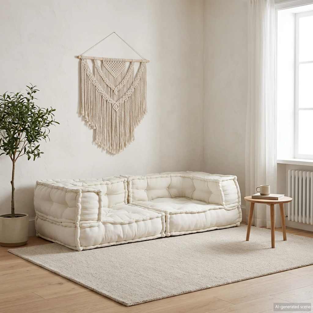 Sofá modular de 2 lugares 140x70x36 cm tecido creme