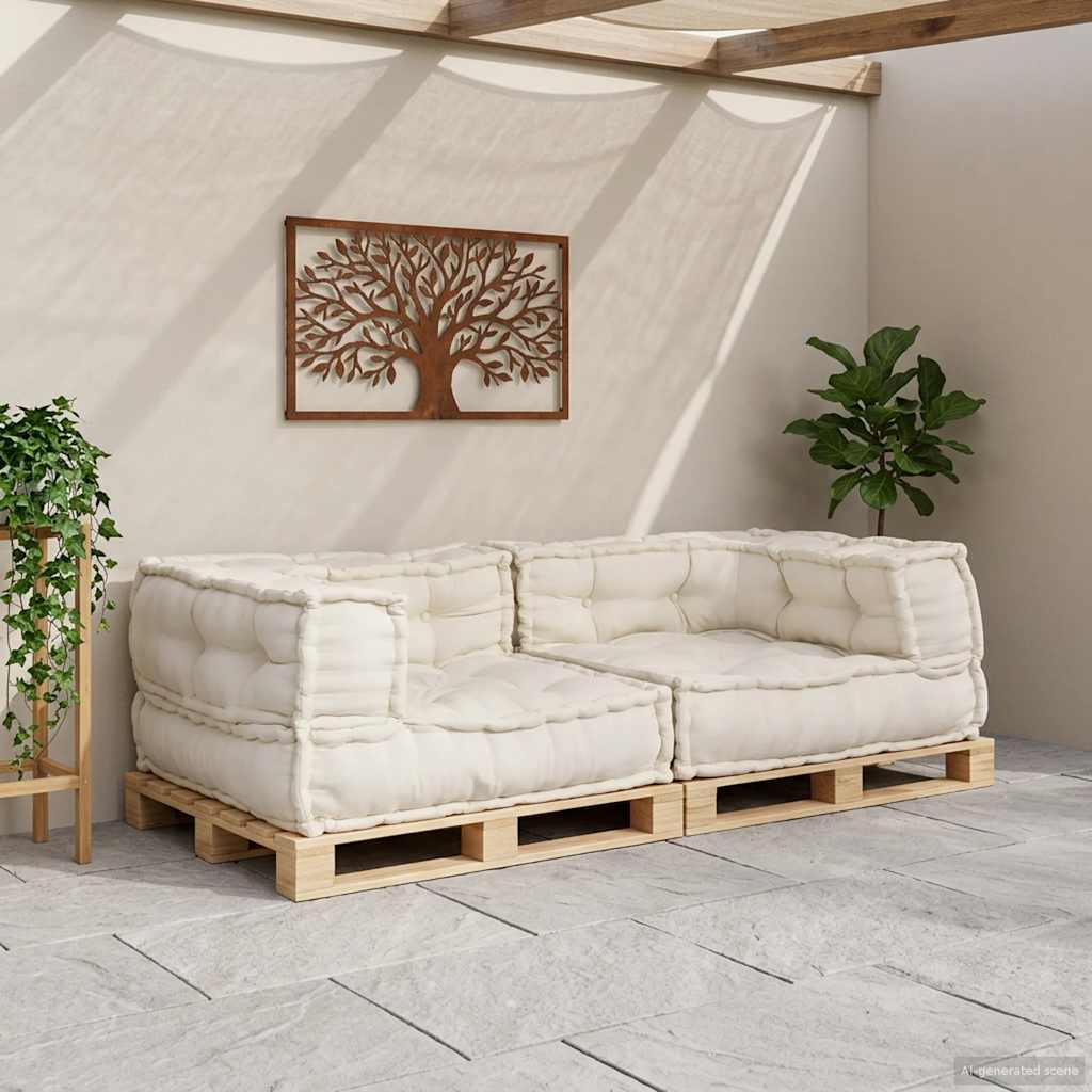 Sofá modular de 2 lugares 140x70x36 cm tecido creme
