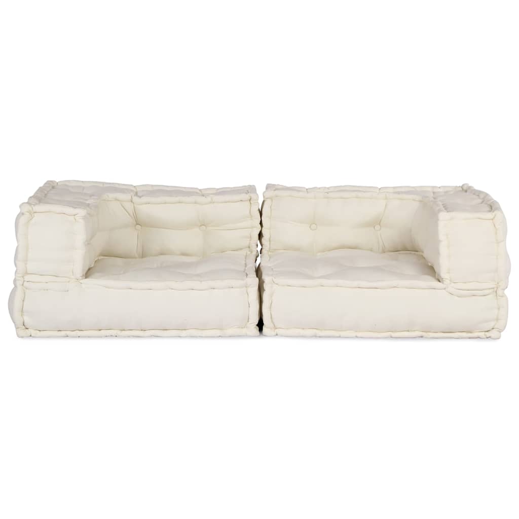 Sofá modular de 2 lugares 140x70x36 cm tecido creme