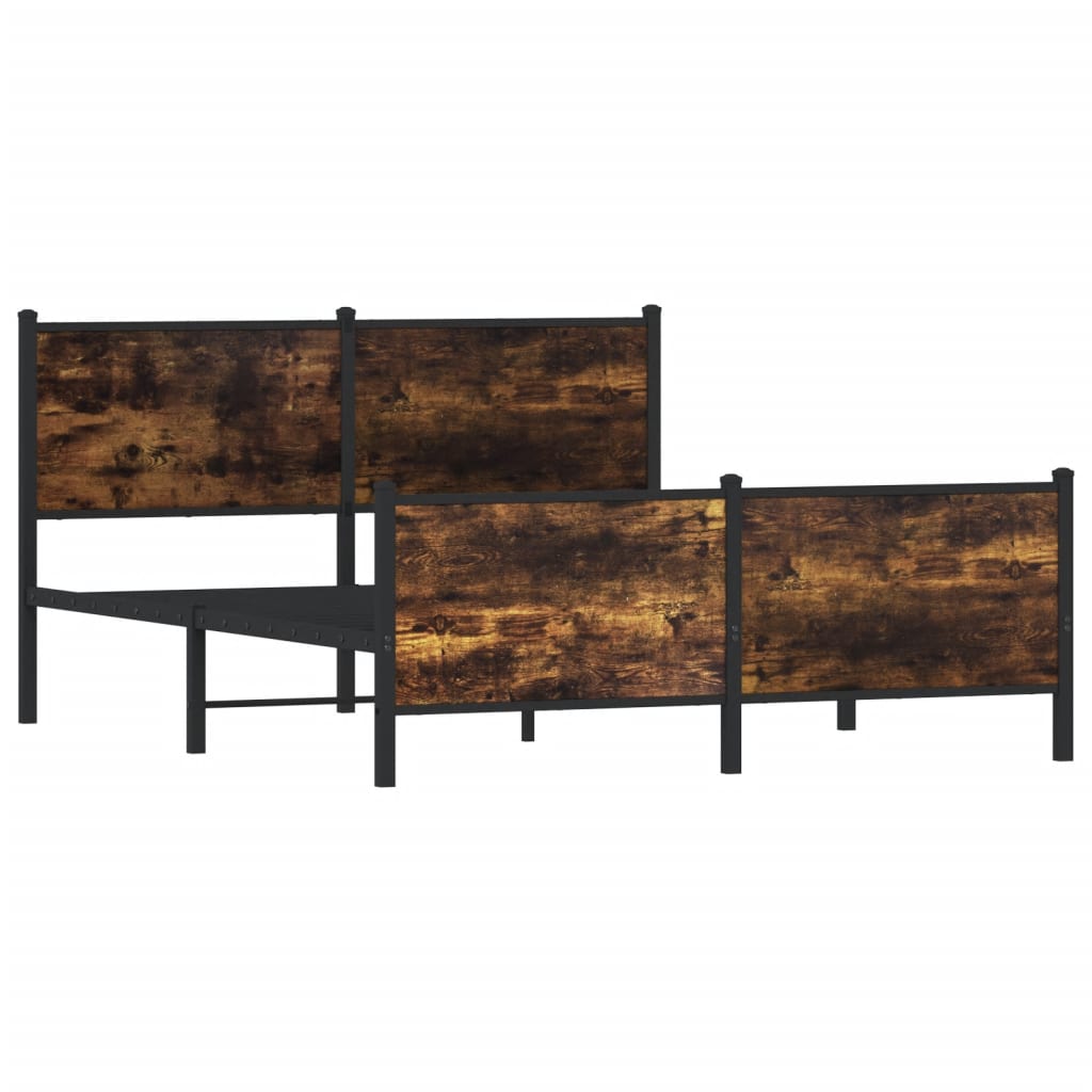 Estrutura de cama sem colchão 137x190 cm metal carvalho fumado