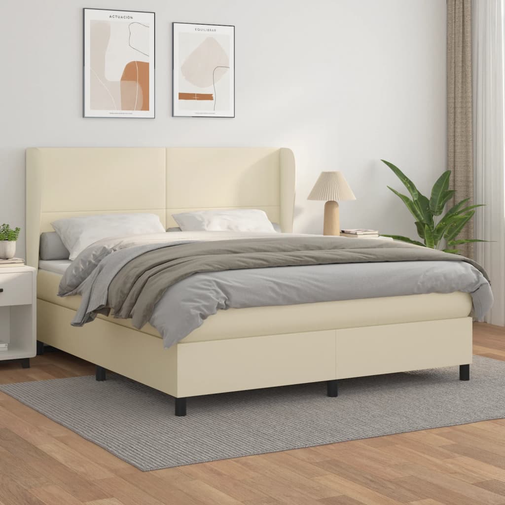 Cama com molas/colchão 180x200 cm couro artificial cor creme