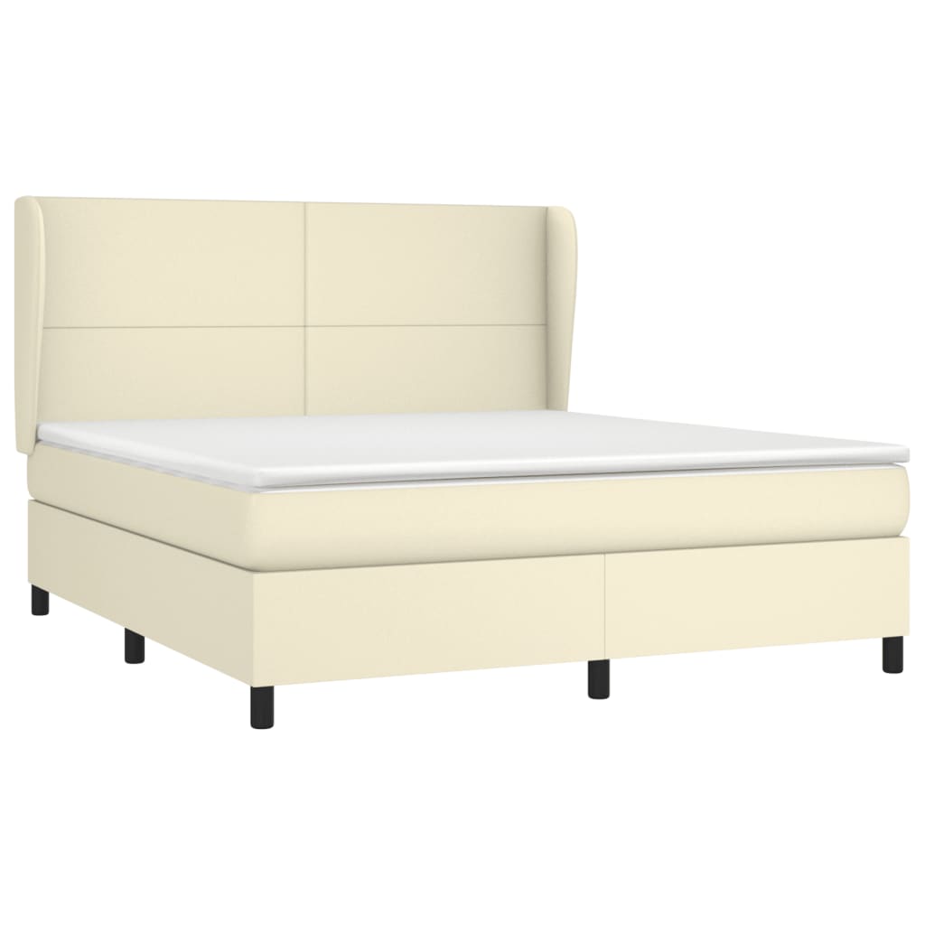 Cama com molas/colchão 180x200 cm couro artificial cor creme