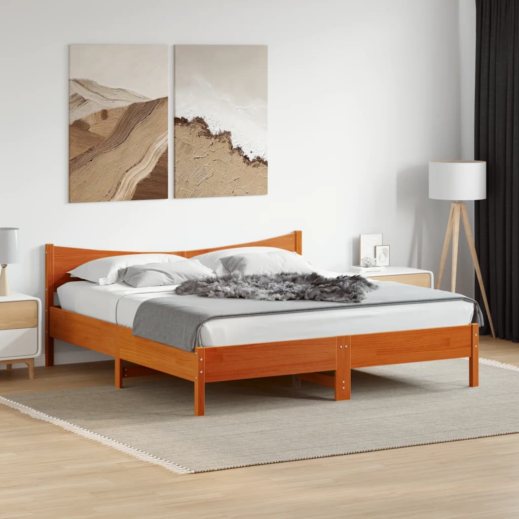 Cama sem colchão 200x200 cm pinho maciço castanho-mel