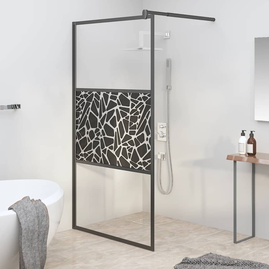 Divisória de chuveiro 115x195cm vidro esg design pedras preto