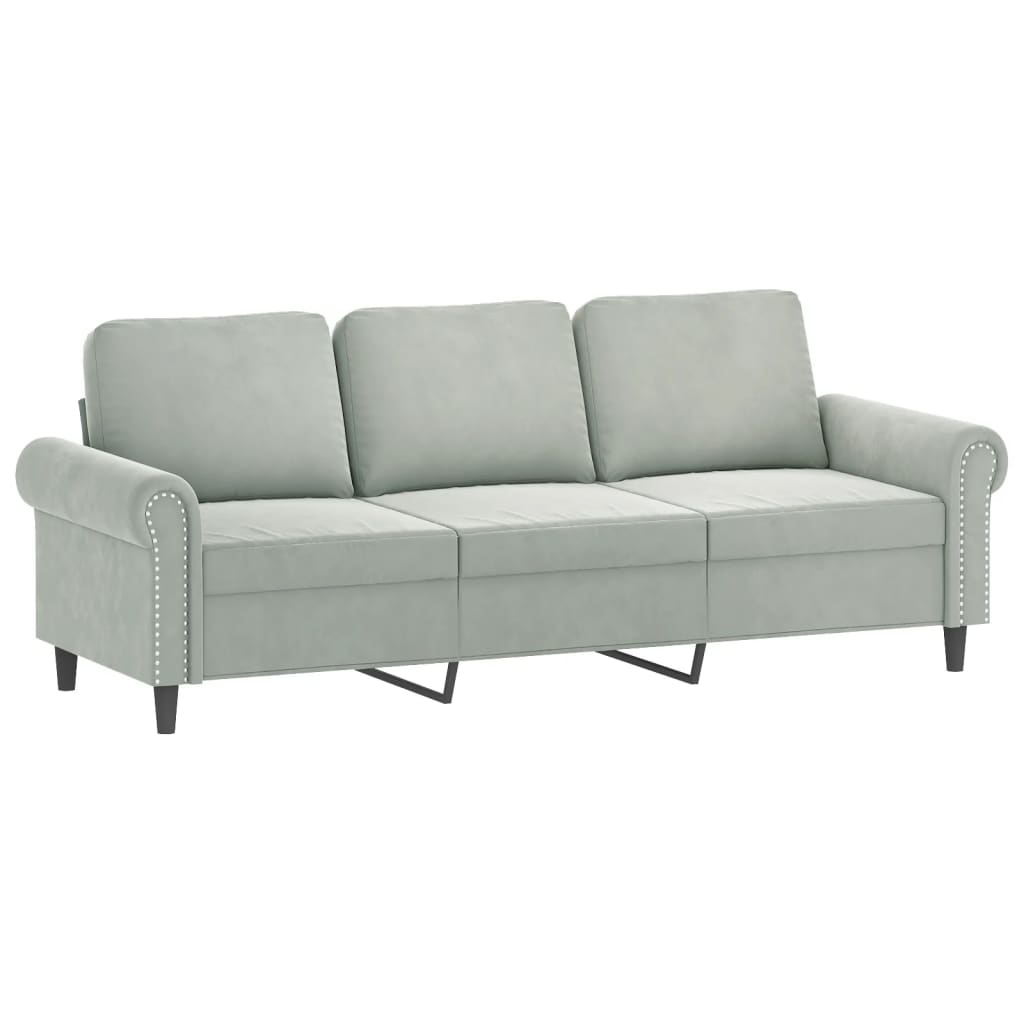 2 Pcs conjunto de sofás com almofadões veludo cinzento-claro